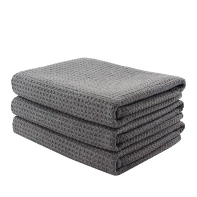 Large Gray 16''x24'' Waffle Weave Thirsty Microfiber Deluxe Drying Towel Auto Home