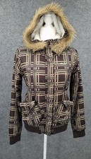 Element Puffer Jacket Womens Small Removable Fur Hood Full Zip Dbl. Pocket Brown