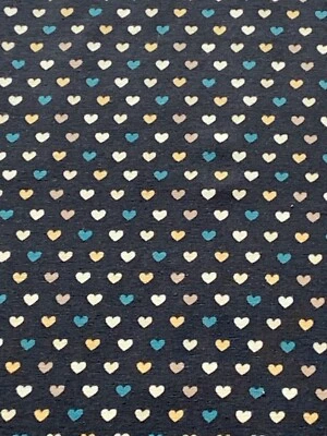 STOF FABRICS Hearts on navy cotton jersey, knit fabric,150 wide, 4 way stretch sold 1/2, 1m