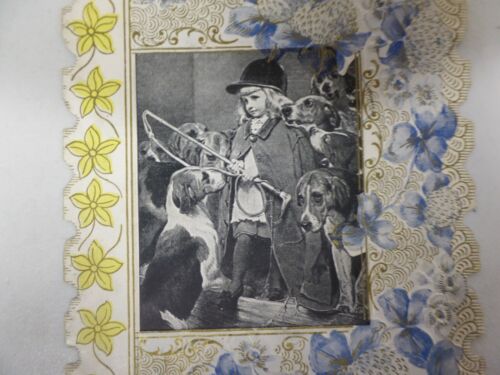 Vintage 1903 Die Cut Floral Embossed Valentine Greeting Card Girl with Dogs 6035 - Picture 2 of 5