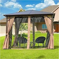 Z) BRAND NEW NETTING & 40 ATTACHMENTS DOMI OUTDOOR LIVING 10X10 HARDTOP GAZEBO