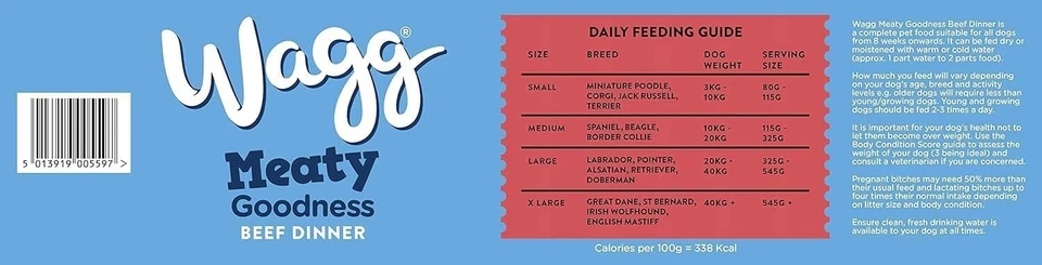 Wagg Meaty Goodness Complete Dry Adult Dog Food Beef Dinner 12kg FRee Shipping A - Image 4 of 4