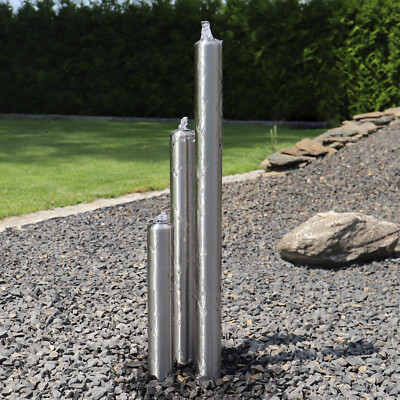 3 Säulen Springbrunnen 100 / 75 / 50 cm Edelstahl matt gebürstet Gartenbrunnen