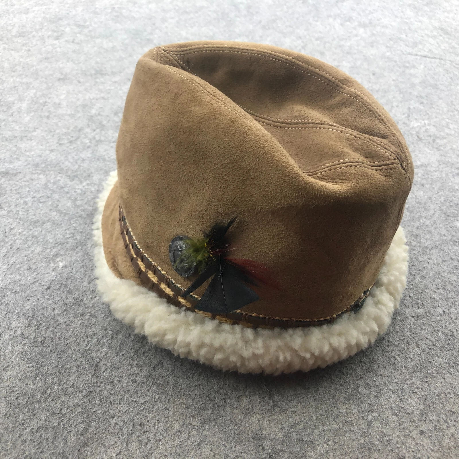 Vintage Deerskin Trading Post Suede Shearling Hat Union Made USA Small