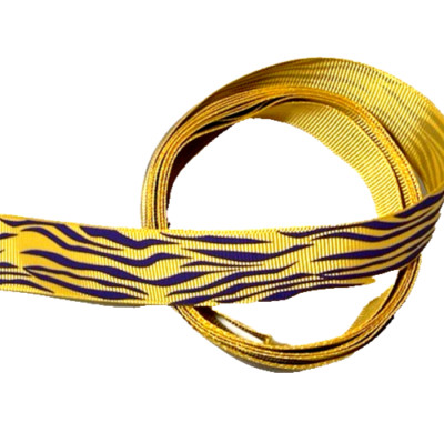 3 yrds 7/8'' Purple Tiger Stipes Bright Yellow Grosgrain Ribbon Louisiana