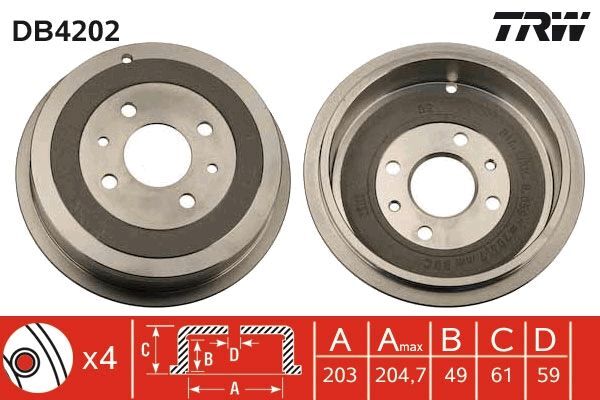 2X TRW DB4202 Bremstrommel FüR Alfa Romeo Passend FüR Fiat Lancia-image
