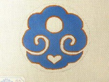 Decorations Handpainted Needlepoint Canvas Ornament Japanese Mon Blue Shield