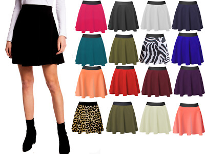 Womens Mini Short Skater Skirt Stretch/Viscose Flared Party