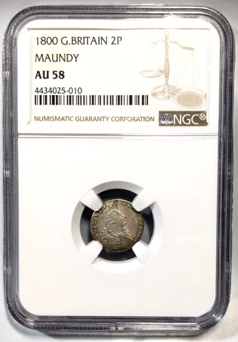 RARE 1800 Great Britain 2P Pence NGC AU58 - Maundy .925 Silver George III Coin