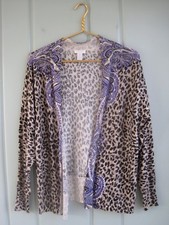Chicos 2 Womens Large 12 Leopard Animal Paisley Print Open Cardigan Sweater