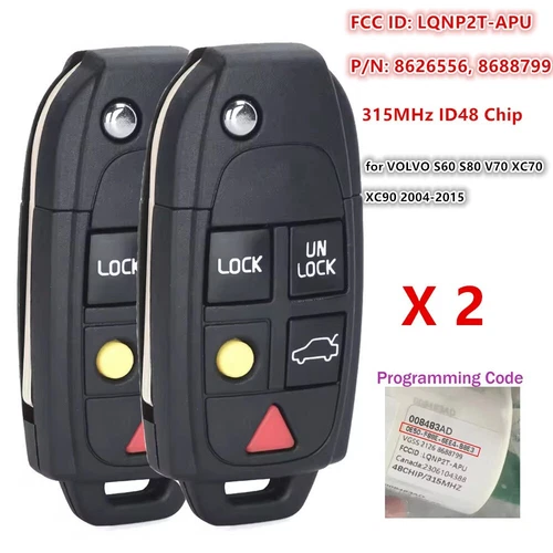 2X Unlocked LQNP2T-APU for Volvo S60 S80 XC90 XC70 V70 Flip Smart Key Remote Fob