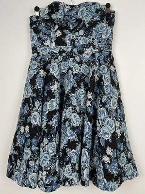 Divided H&M Rose Floral Trägerlos Bandeau Kleid Fit & Flare Retro Rockabilly 12