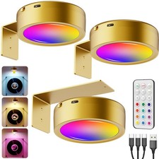 Wireless Picture Lights for Wall Art, 3 Pack 2600mAh USB Rechargeable RGB LED...