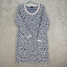 Ann Taylor Womens Animal Print Knit Sweater Dress Knee Length Scoop Neck Large