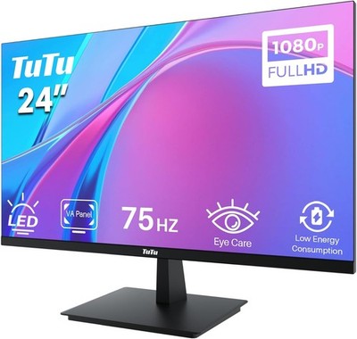 TuTu 24 Zoll Monitor Full HD VA Panel Randlos 75HZ Eye Care 1920x1080 Bildschirm