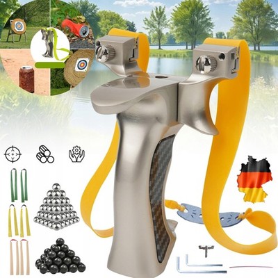 PROFI STEINSCHLEUDER Zwille Sportschleuder Jagd Slingshot Griff + 6 Gummibänder