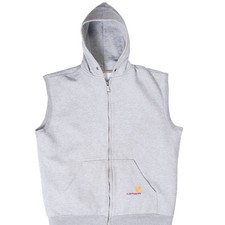 Vintage Carhartt Grey Heavyweight Hooded Sweatshirt Vest Early 1990s Size XL