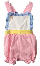 Vintage Gingham Shortall Overall Romper 0 3 month Colorblock Baby Pink Blue 80s