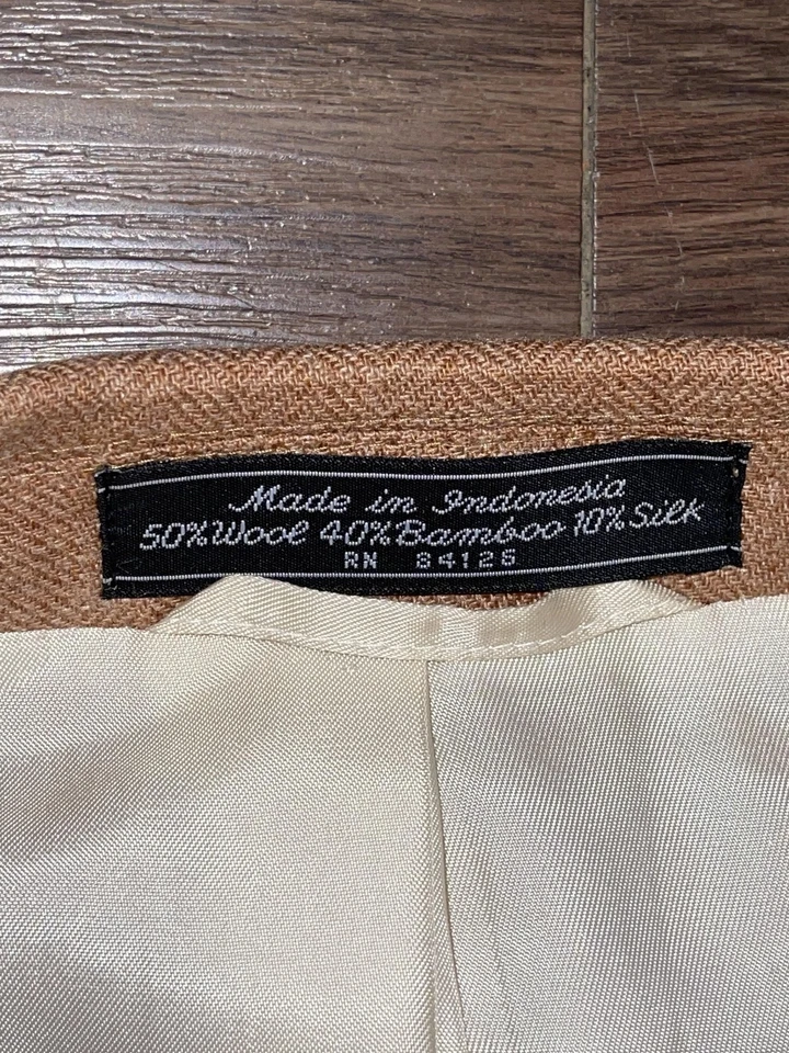 Blazer Haspel Para Hombres 42R Lana Tostada Bambú Seda Espiga Abrigo Deportivo Dos Botones Foto 2 de 4