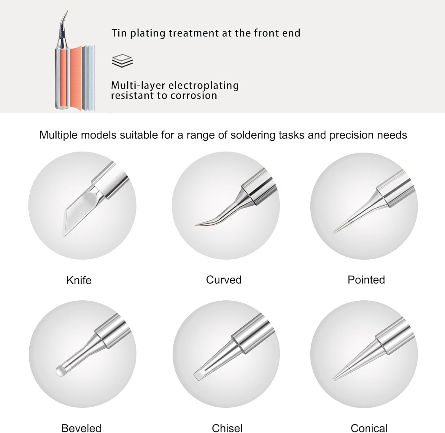 900M Soldering Iron Tips Replacement for Hakko 936 937 Silver 