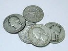 LOT OF 5 WASHINGTON SILVER QUARTERS 90% SILVER VARIOUS DATES #6530