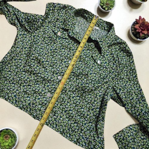 CJ Banks Womens Floral Button-Up Blouse 2X Green & White Long Sleeve (501) - Picture 4 of 9
