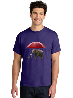 Elephant-And-Ant-Under-Umbrella Mens Graphic Tee,100% Cotton, Casual Summer Wear
