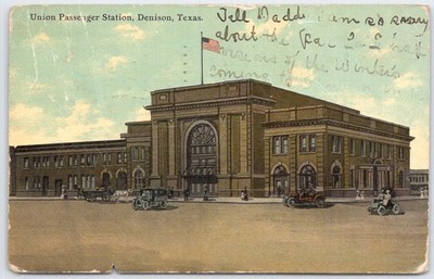 Union Passenger Station Denison Texas Vintage Postcard 1917 S.H. Kress