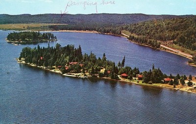 Aerial View of Killarney Lodge on Lake of Two Rivers Canada Vintage Postcard