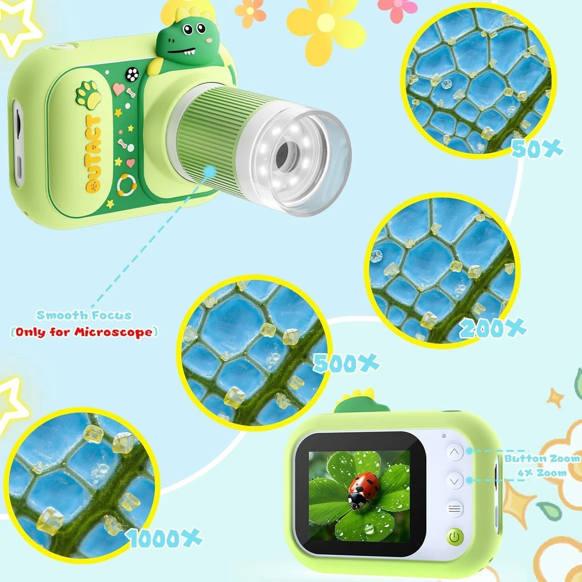 Microscopio para Niños Portátil Mini 1000X Digital con Pantalla 2.4 1080P Regalos