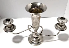 Silver Plated Candelabra Centerpiece Twisted Arms Trumpet Vase Made in India