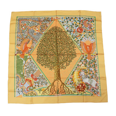 Hermes Carre90 Scarf Axis Mundi Silk 100 Multicolor Orange-Tinged Yellow