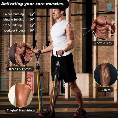 Boldfit 11 PCS Resistance Band Set Yoga Pilates Abs Exercise Tube Workout Bands