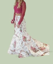 Sherri Hill Fushia Crop Top Lace  Pageant Prom Gown Dress size 2 Fit and Flare s