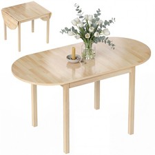 HOMCOM Foldable Dining Table, Solid Wood Drop Leaf Table, Natural