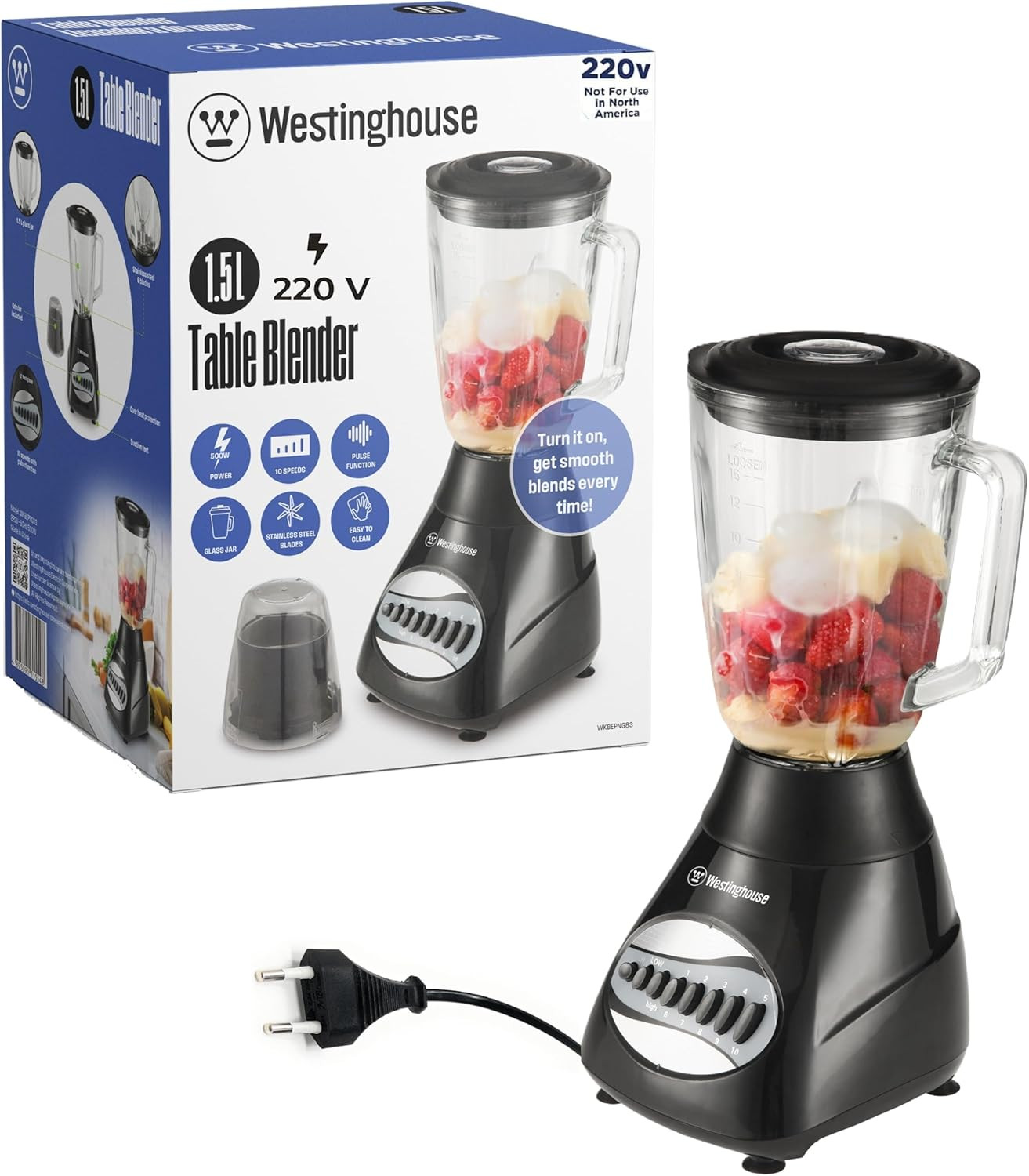 220 Volts Blender WKBEPNG83-1.5L -10 Speed - Pulse Rotation 