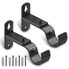 AMZSEVEN Adjustable Curtain Rod Brackets, Metal Window Set of 2, Black