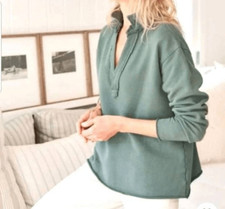 Frank & Eileen Patrick Popover Henley Collared Triple Fleece  in Sage Green Sz L