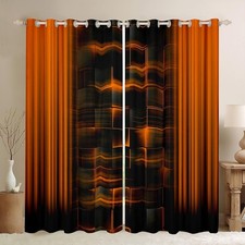 Orange and Black Curtains for Bedroom Living Room Ombre Darkening Drapes 2 P...