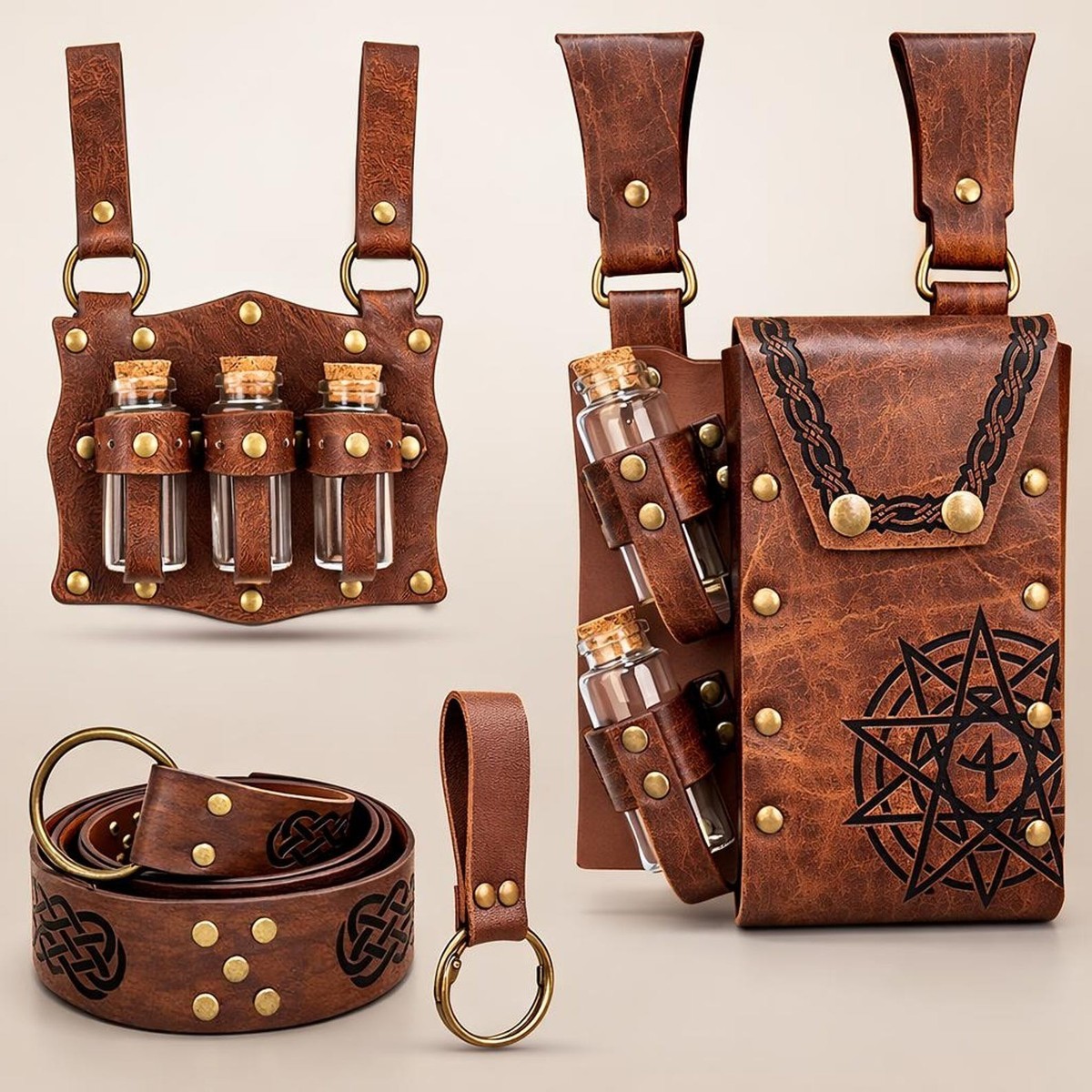 Medieval Renaissance Corset Belt Set with Pouch & Potion Bottles Renaissance Costume Sets Corset Waistband Belt Pouch Purse  main image 4