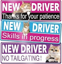 Funny Cat New Driver Magnet for Car, 3 Pcs Removable Reflective Cute Cat New Dri