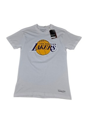 Mitchell Ness Lakers Herren T-Shirt XS Weiß NBA Neu Baumwolle Logo Los Angeles 