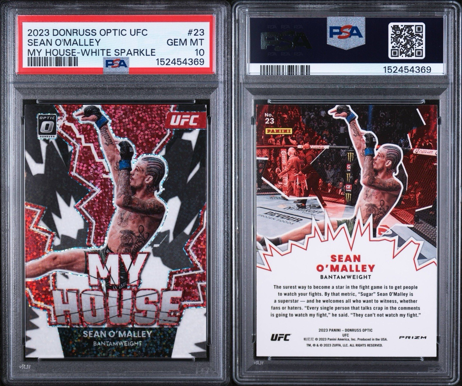 2023 Donruss Optic UFC - WHITE SPARKLE PRIZM #23 SEAN O’MALLEY (SSP /20) PSA 10 view 3