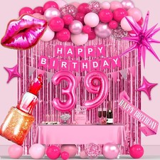 39th Pink Birthday Decorations, Hot Pink Birthday Party Decorations for Women...
