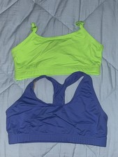 Lot Of Two Balera Dance Bra Tops LC Large Child Lime Green  Periwinkle Blue