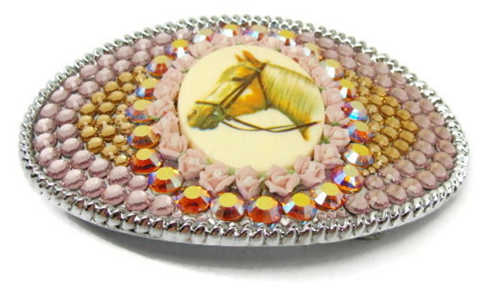 Palomino Horse Belt Buckle Rhinestone Paved Western Cowboy Cowgirl Rodeo USA