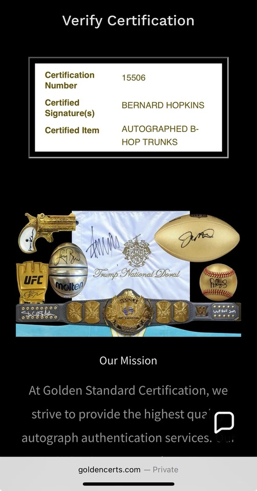 Baúles de boxeo B-Hop firmados a mano por Bernard Hopkins autógrafo con certificado de autenticidad Foto 3 de 4