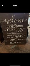 Reusable Wood Wedding Unplugged Ceremony Direction Sign Brown White Romantic