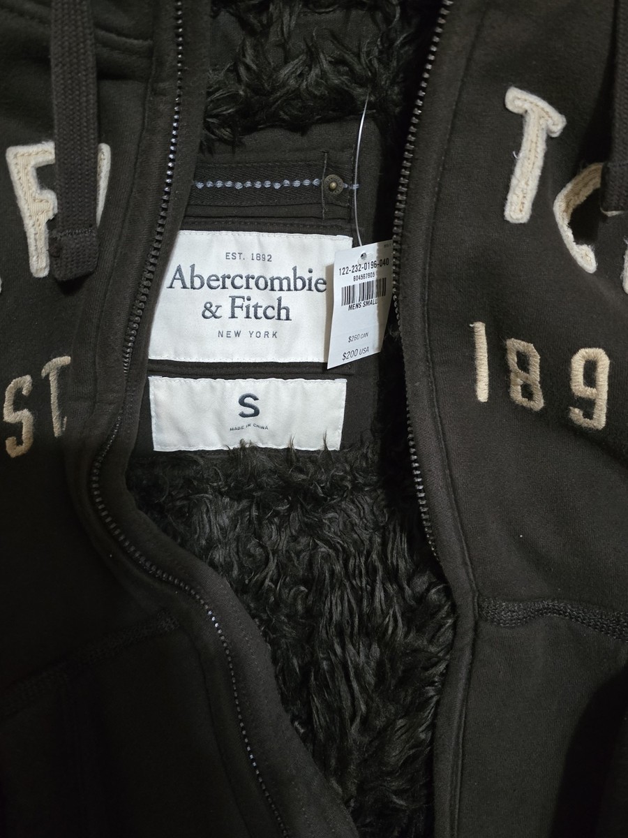 Abercrombie & Fitch Fur Heavy Jacket Mens S Brown Hoodie Fur Lined