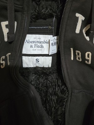 Abercrombie & Fitch Fur Heavy Jacket Mens S Brown Hoodie Fur Lined
